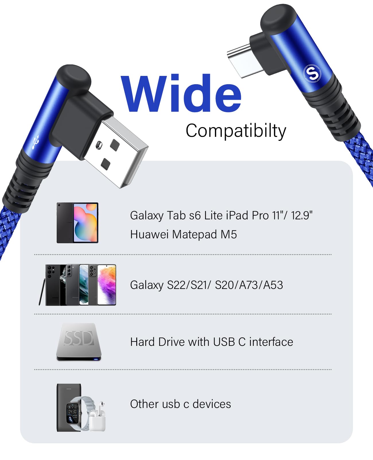 Cavo usb type-c 3.1A [2 pezzi 2m] Carico rapido, 90 gradi Cavo USB C Nylon per i phone 16 15 Pro Max,Samsung Galaxy S24 S23 S22 S20 S10, So ny, Xiaomi, Huawei P40, Pixel e altri dispositivi USB C