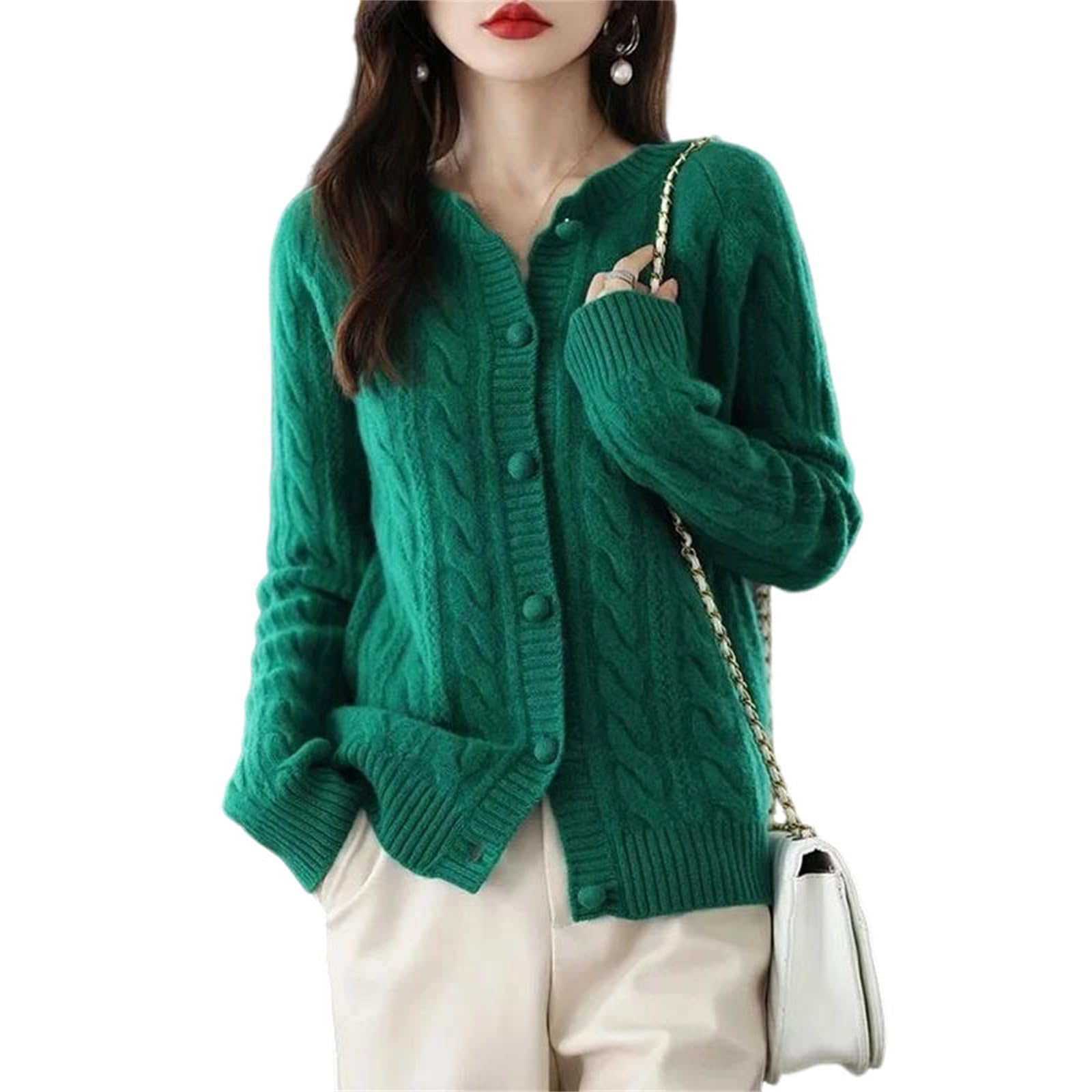 Womens Basic Style Open Front Knit Cardigan Loose Plus Size Outerwear Solid Color V-Neck Long Sleeve Knitted Coat