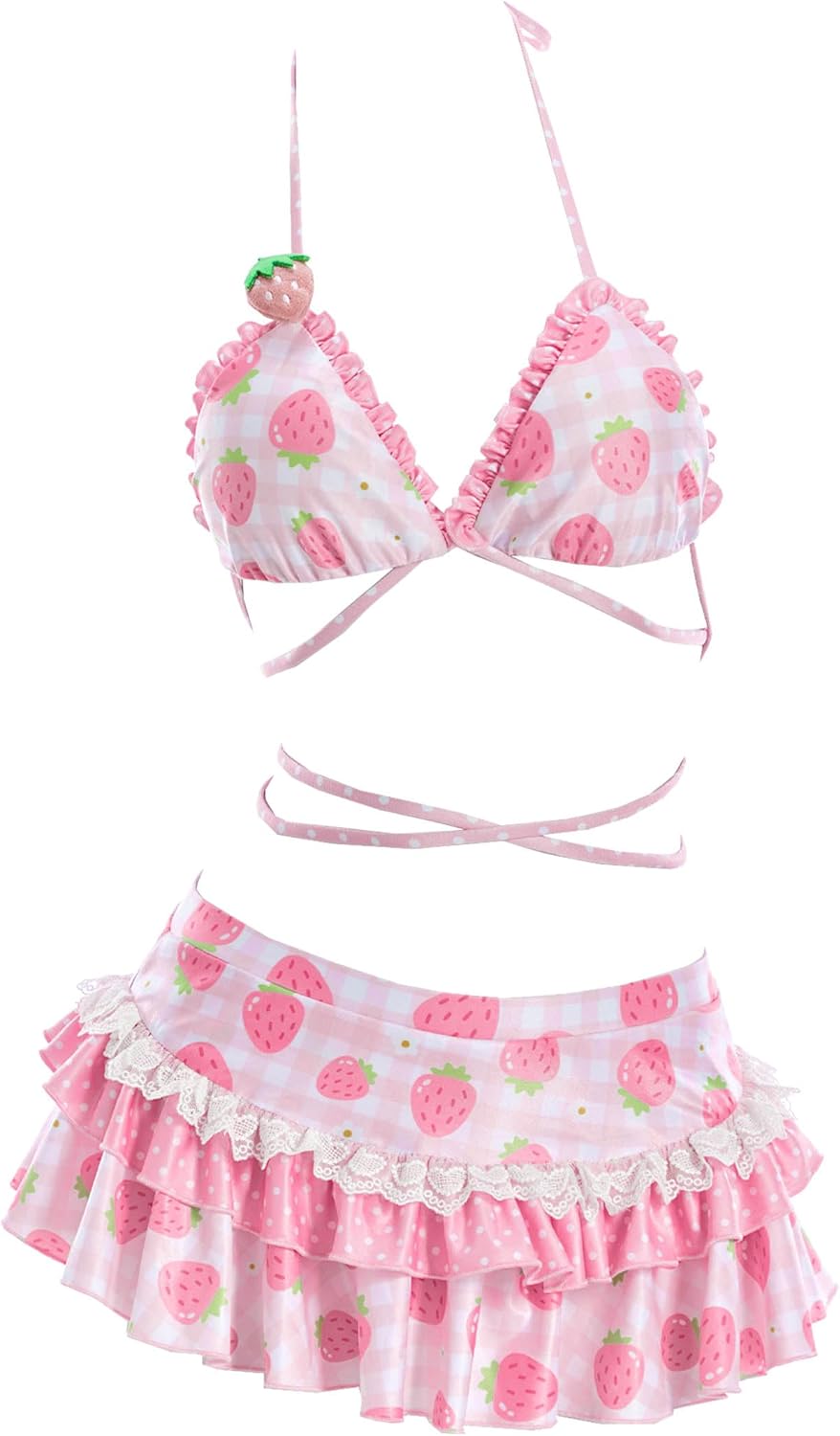 haikyuu Women Retro Strawberry Swimsuit Kawaii Bikini Cute Bathing Suit Pink Y2k Swimwear Vintage