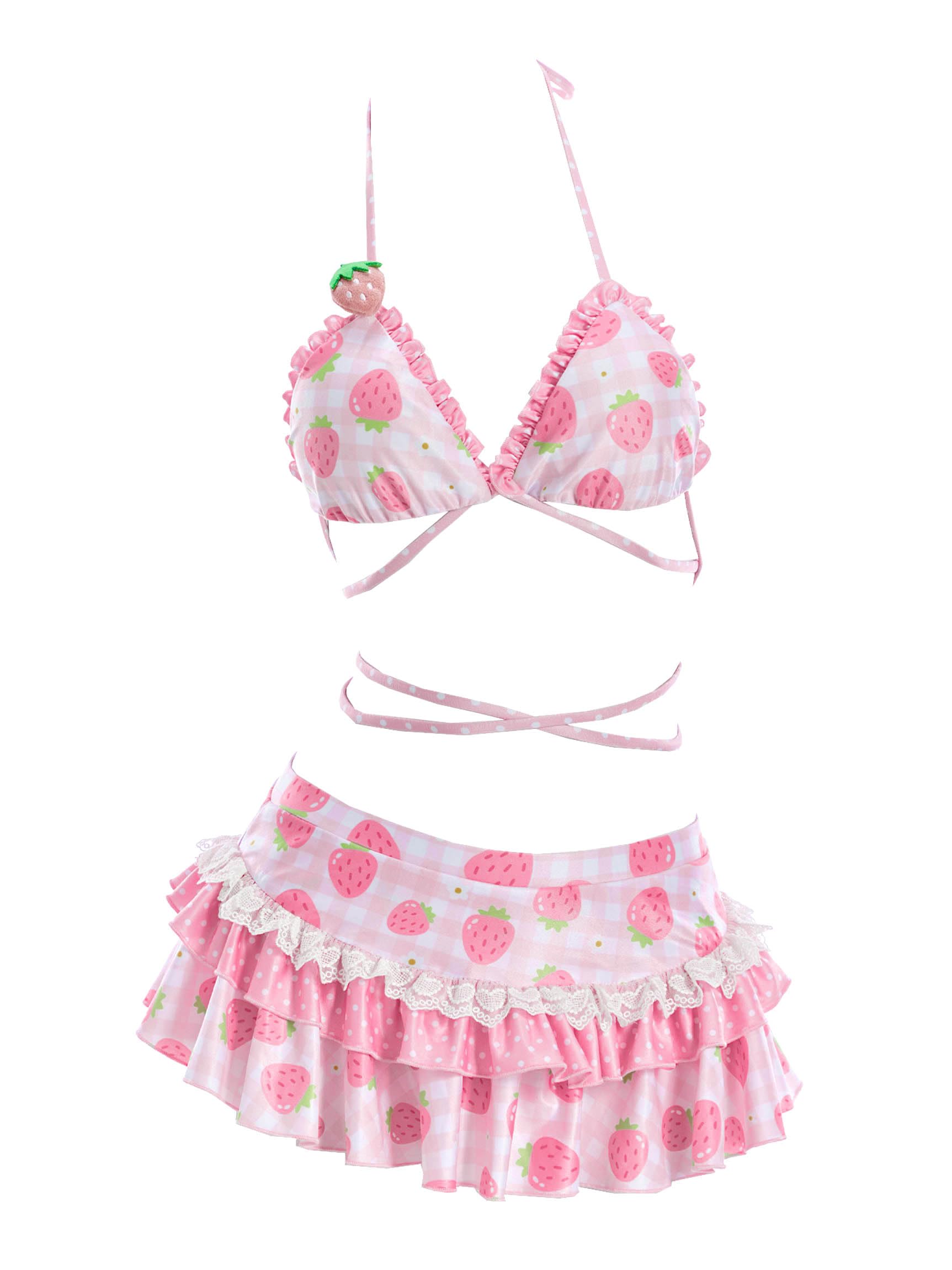 Women Strawberry Swimsuit Kawaii Bikini Cute Bathing Suit Pink Y2k Swimwear Vintage Retro-image-40