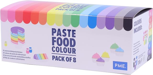 PME Concentrated Paste Colours for Icing, Sugarpaste, Fondant and Much More (Set of 8), 8 x 25 g ( oz) pot