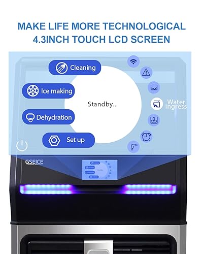 Miniatura 2 de Máquina comercial para hacer hielo, 200 libras24 horas con contenedor de almacenamiento de 70 libras, pantalla táctil de 4.3 pulgadas, materiales de