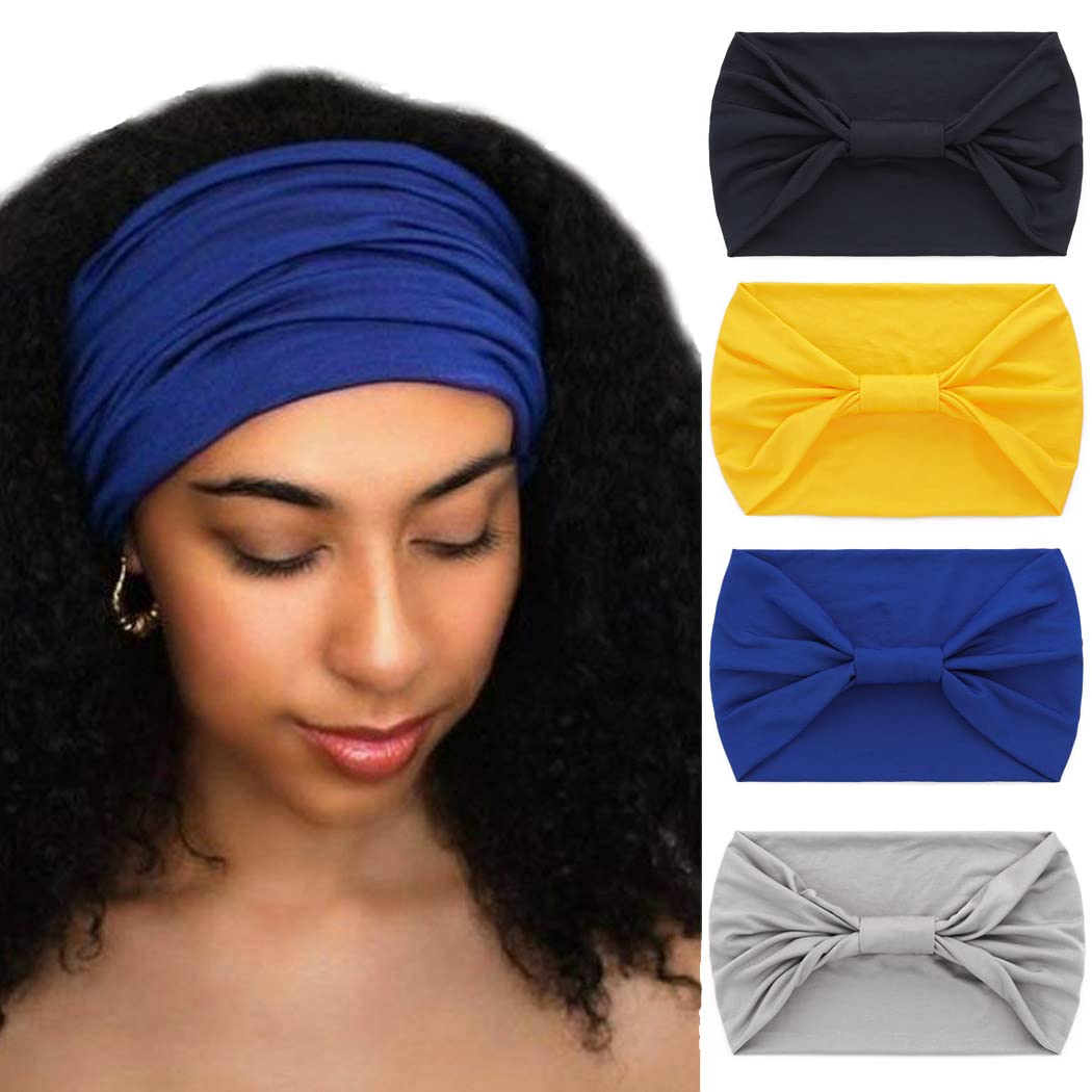Woeoe African Headbands Knotted Hairbands Black Yoga Sport Head Wraps Wide Elastic Head Scarf for Women and Girls (Pack of 4) : Clothing, Shoes & Jewelry