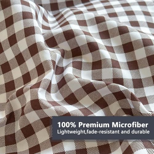 Image of NSNLGSGC Mocha Ruffle Gingham Comforter Set King, Pre-Washed Ruffled Coffee Plaid Checked Comforter Bedding, 3 Pieces Vintage Farmhouse Grid Bedding Set(Mocha Gingham, King)