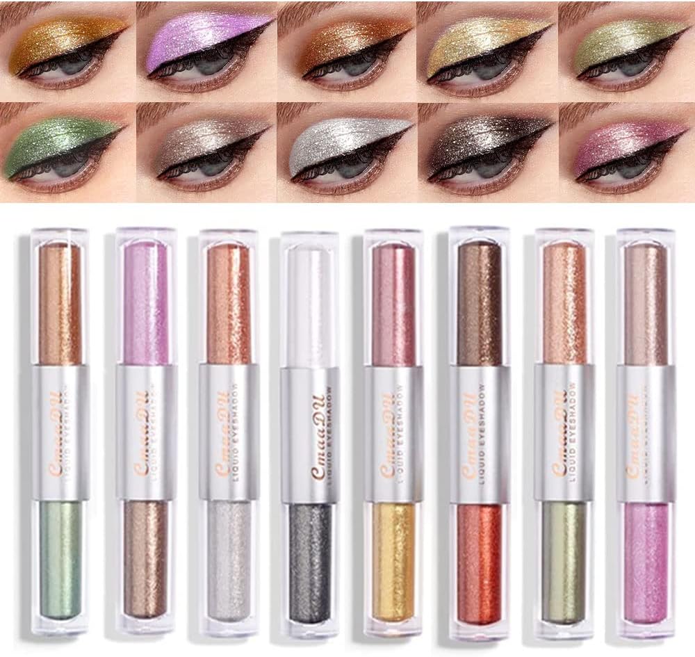 16 Colors Liquid Glitter Eyeshadow Set Sparkly Glitter Metallic Eyeliner Liquid Eyeshadow Makeup Set Kit,Gold Shimmer Multicolor Sparkle Eyeliner Waterproof Long Lasting Liquid Eye Shadow Set