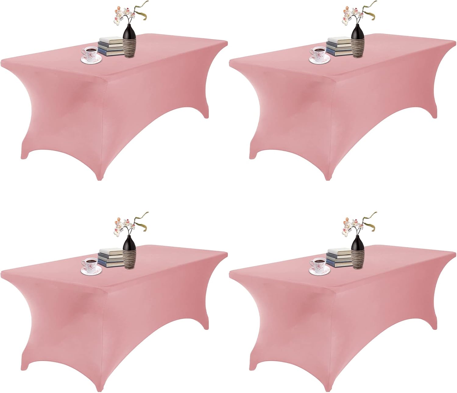 4Pack Spandex Waterproof Table Covers 8ft?Spandex 8ft Waterproof Table Cover for Party,Wedding, Banquet, and Events(Dusty Pink) 8FT 4PACK Dusty Pink