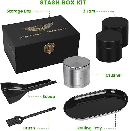 Miniatura 7 de Caja de almacenamiento con hebilla, kit combinado de caja de almacenamiento de madera premium con 2 tarros de almacenamiento, juego de bandejas, 5