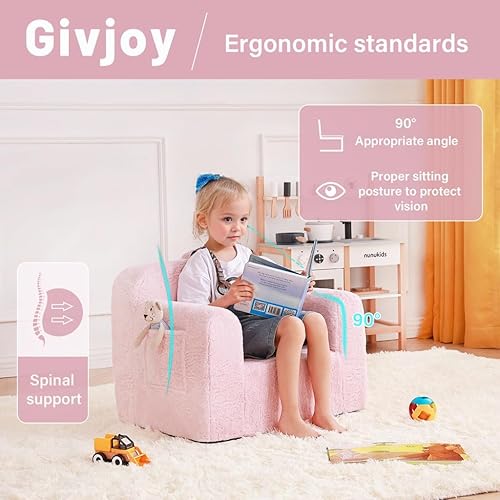 Miniatura 4 de Givjoy Silla infantil de felpa para niños, cómodo sofá para niños, tumbona para dormitorio, sofá convertible para niñas y niños, silla de lectura