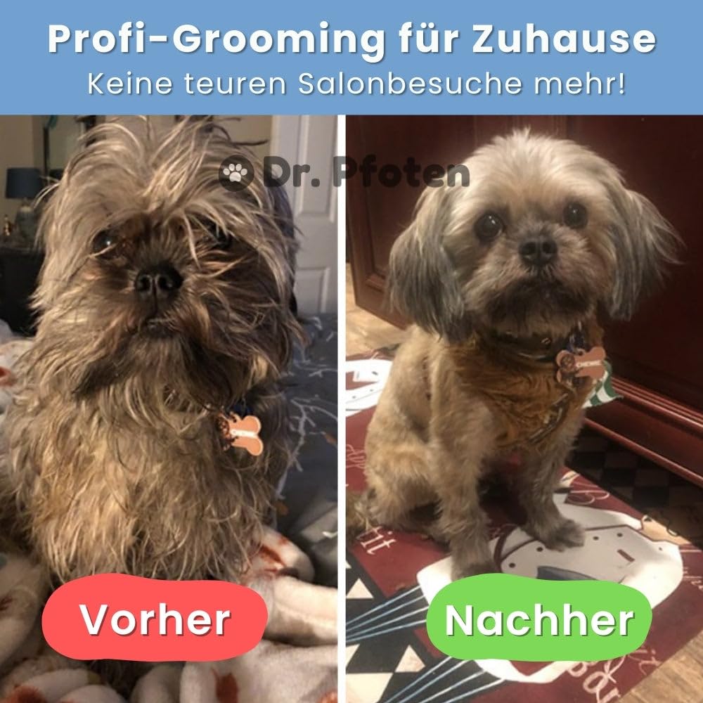 dr pfoten MultiTrim Pro - Die stressfreie 4-in-1 Hundeschermaschine Leise Schermaschine für Hunde und Katzen, IPX7 Wasserdicht Profi Trimmer mit 4 Trimmerköpfen, Pfotentrimmer