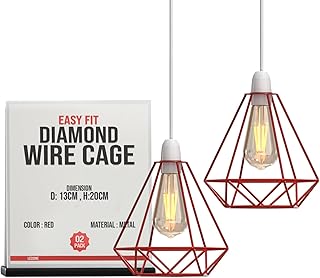 Lámpara colgante de techo con marco de metal blanco de estilo vintage (paquete de 2 unidades), color rojo