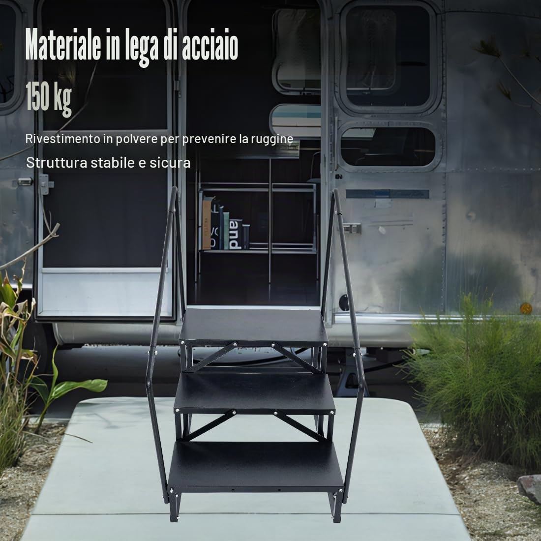 Scala per camper a 3 gradini, antiscivolo, per vasca idromassaggio con corrimano, 3 gradini per roulotte, campeggio, camper, scala portatile per rimorchi da viaggio