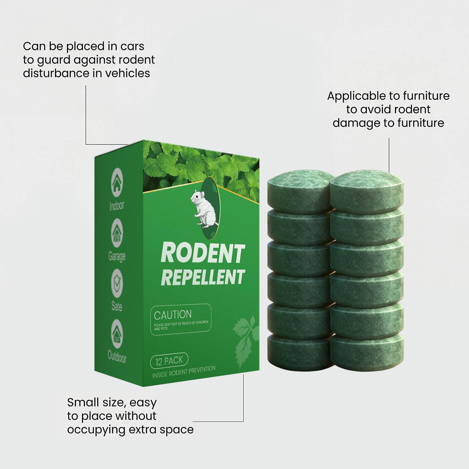 Natural Mouse Rodent Repellent with Camphor & Peppermint Oil, Against Mice, Cockroaches Indoor Outdoor Use for Garage Kitchen Basement (12pcs) — view 5