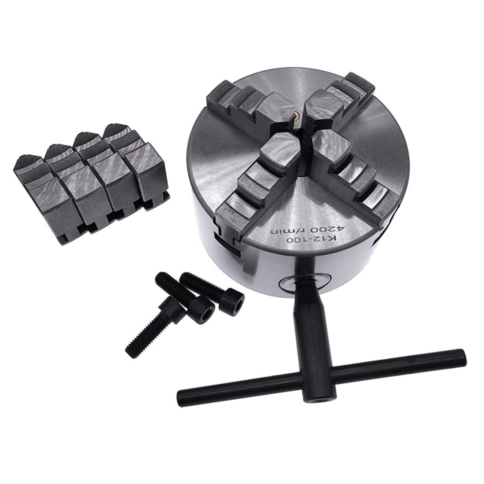 Uchwyt tokarski, K12-100 4 JAW Self-centrujący Chuck Tokarka Scroll 100mm do małej tokarki z hartowaną stalą dwoma zestawami szczęk