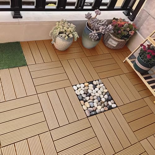 ウッドパネル 人工木 ウッドデッキ 15枚セット(4枚ストレート) ジョイント式 30×30cm 厚さ2cm 樹脂製 簡単設置 カットできる ベランダタイル ジョイントパネル 正方形 ナチュラル 組み合わせ ベランダタイル 屋内 屋外用