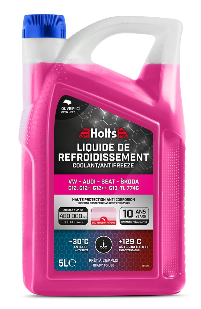 Holts HAFR0006B Kühlerfrostschutz Auto VW-Audi-Seat-Skoda G12, G12+, G12++, G13, G12 EVO 10-Jahre 480k km, Kühlmittel, kühlflüssigkeit Motor Auto -30°C, Rosa, 5 Liter