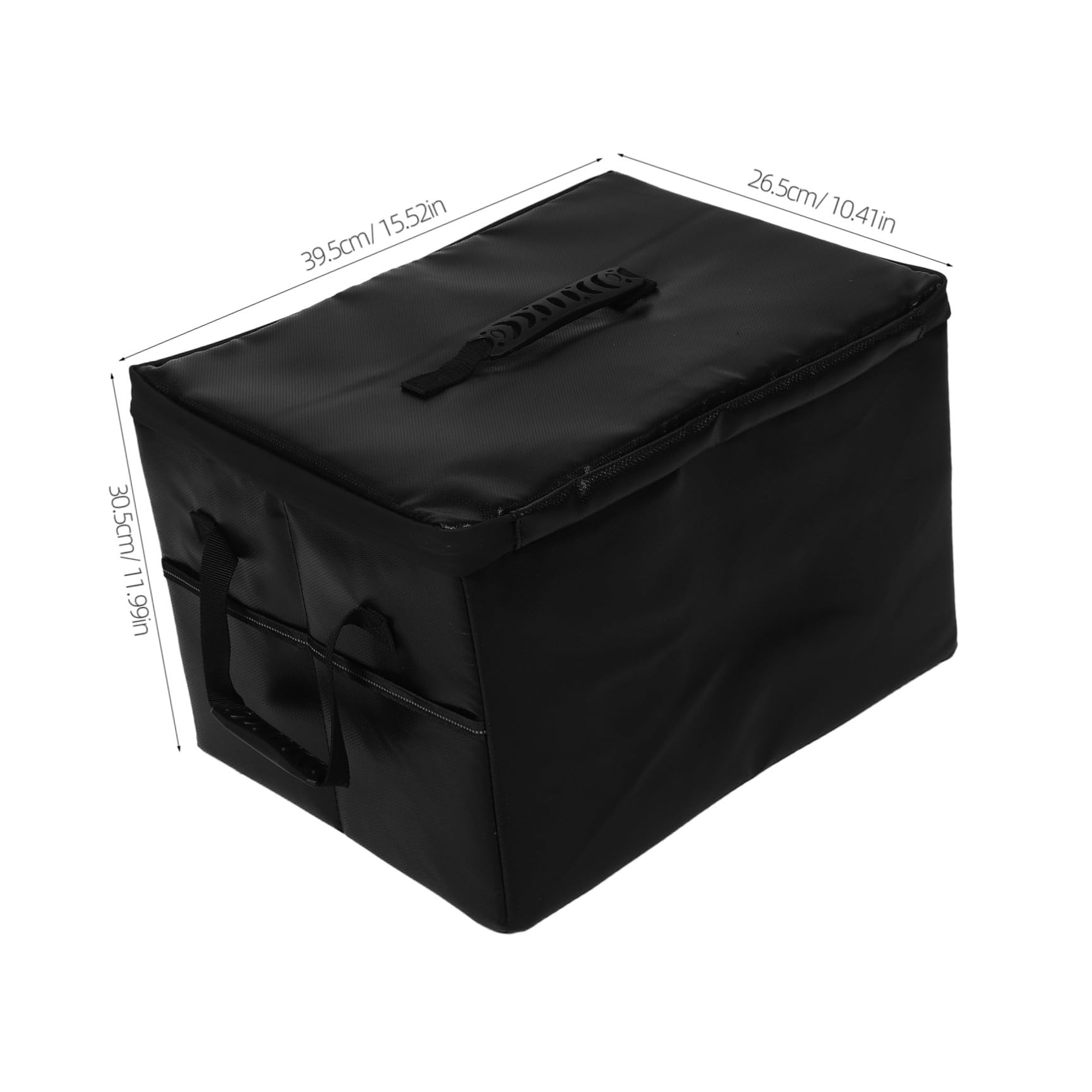 Scatola Porta Documenti Nera in Poliestere e Plastica con Coperchio, Maniglia, Serratura e Cerniera, , per Organizzazione Facile a Casa e Ufficio
