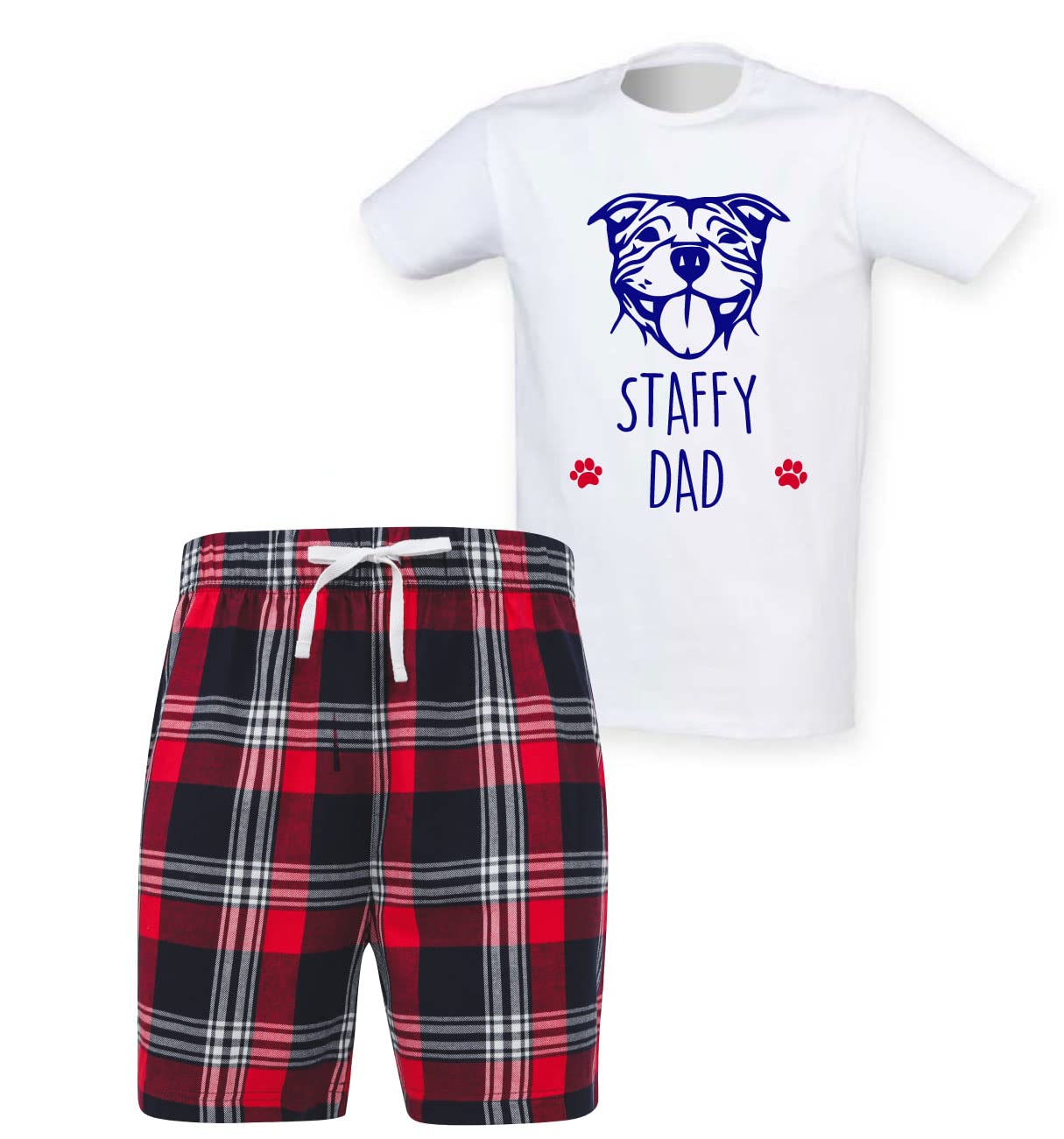 60 Second Makeover Limited Staffy Dad Tartan Trouser Mens Pyjamas Set Fathers Day Pet Clothes Dog Dad Gifts Staffy Gifts For Men Pjs Staffordshire Bull Terrier Green - M