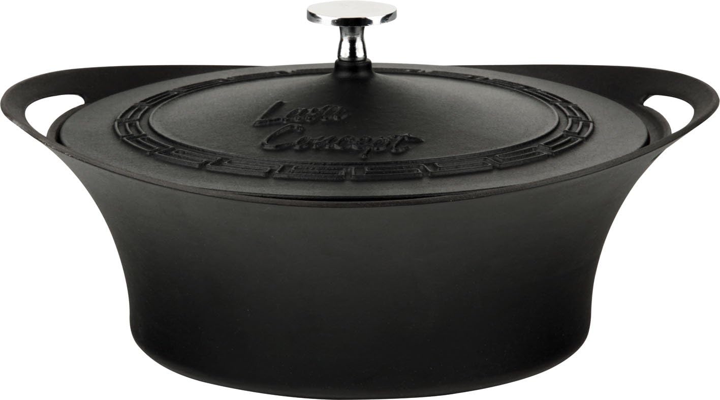 Lava Cookware Ultra Light Series Round Enameled Cast Iron Dutch Oven, 2 1/2 Quart, Mat Black