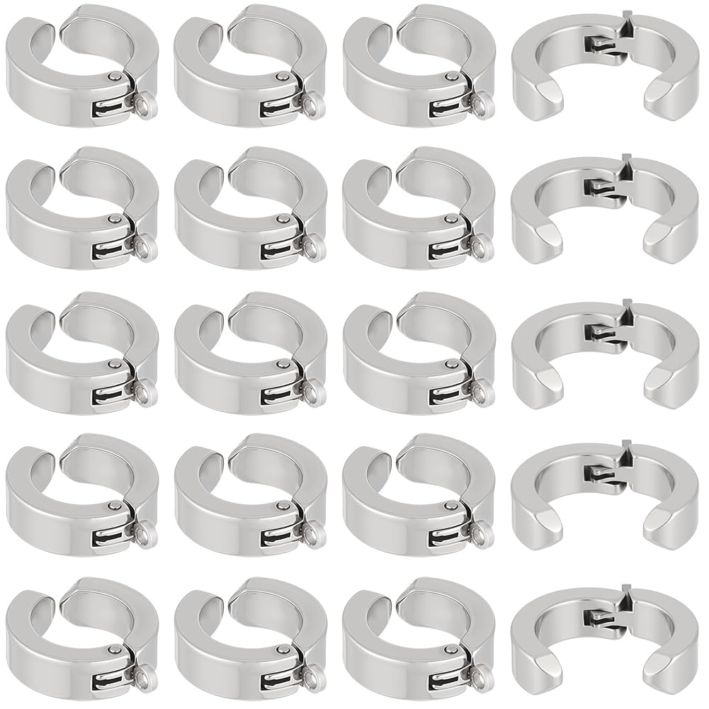 Beebeecraft 20 pz 304 Clip per Orecchini in Acciaio Inossidabile Convertitori per Orecchini A Cerchio Huggie con Clip in Metallo Argento da 15.5x13x4mm per La Creazione di Gioielli Fai da Te.