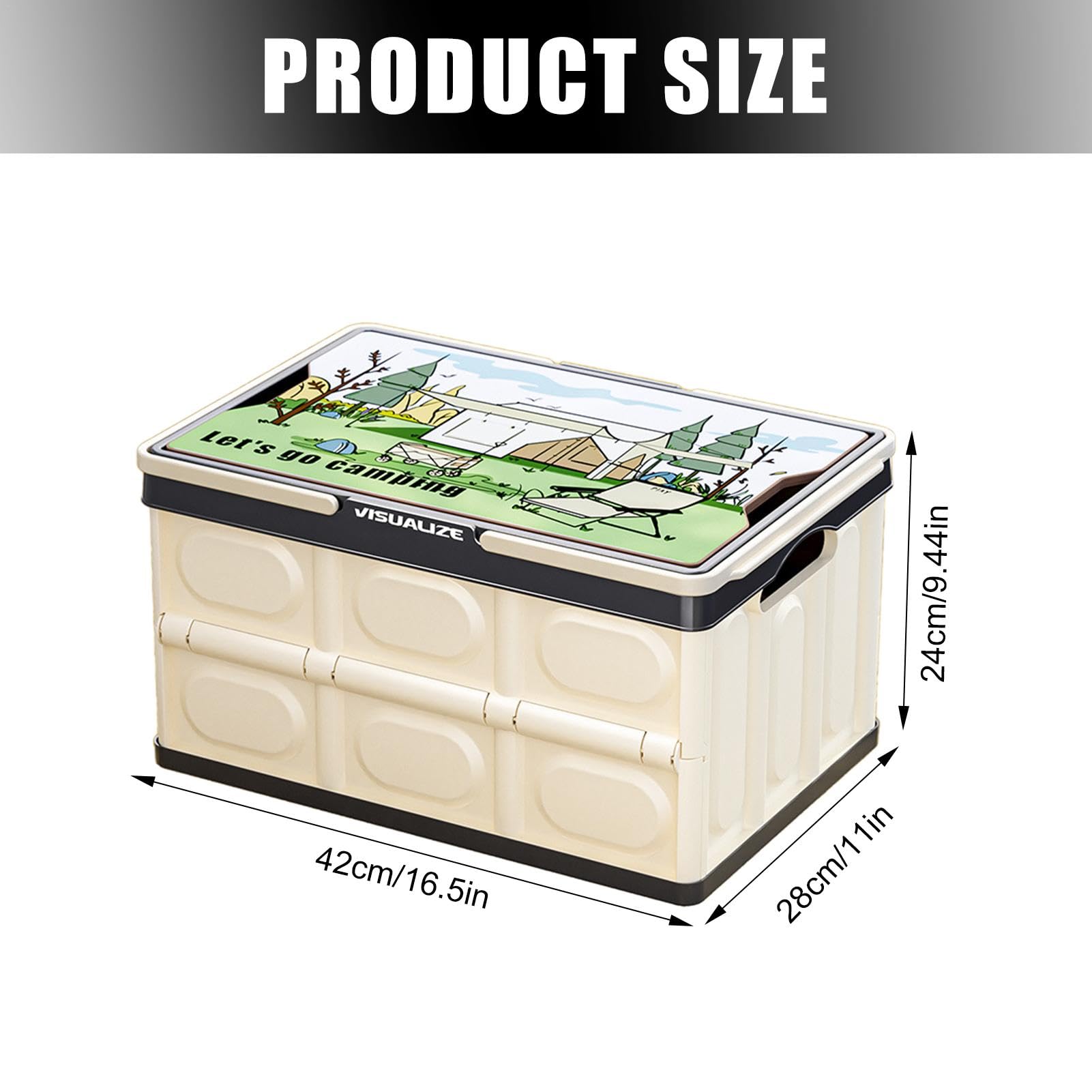 Chuck Box Camp Kitchen,Chuck Box Camp Kitchen para Camping | Recipiente de almacenamiento plegable con tapa de madera, asa – Organizador de maletero, multifuncional, cubierta impresa, gran capacidad