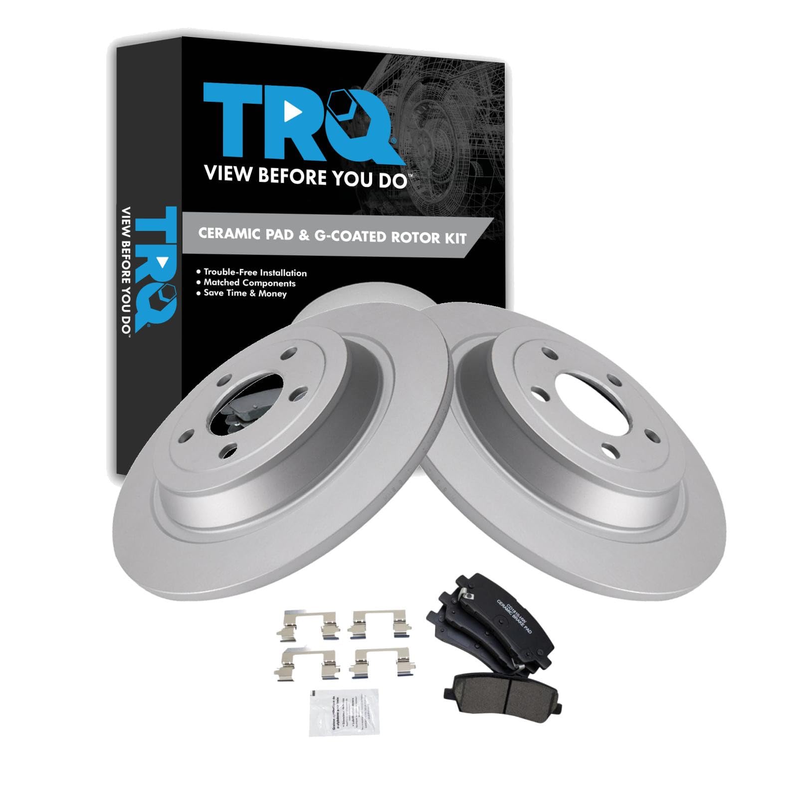 TRQ Rear Brake Pad and Rotor Set Ceramic Coated Rotors Compatible with 2018 Ford Mustang