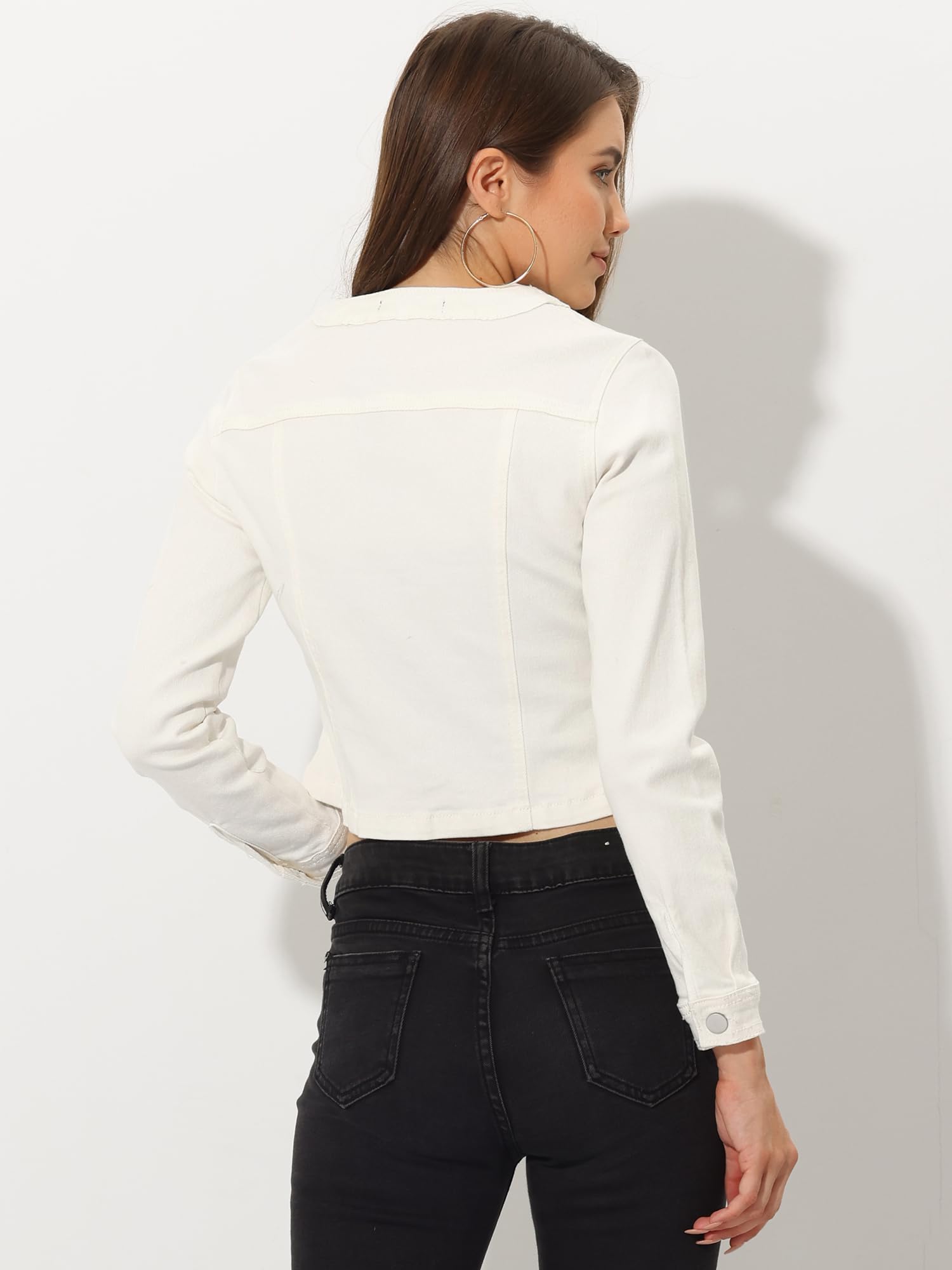Allegra K Giacca di jeans da donna senza collo con bottoni e jeans