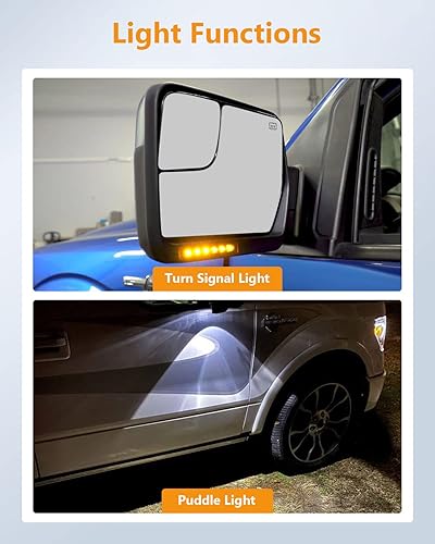Miniatura 3 de Espejos de remolque compatibles con Ford F150 2004-2014, espejos de remolque laterales izquierdo y derecho con control de potencia, luz de charco de