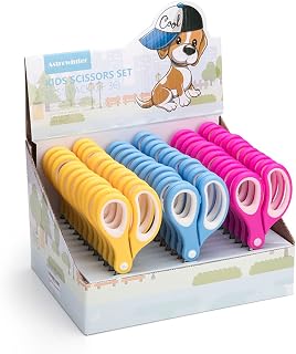 Kids Scissors (36 Count Teacher Pack, Rounded-tip, 5.5 Inch) - 5.5’’ Soft Touch Blunt School Student Scissors Shears AW-003-36