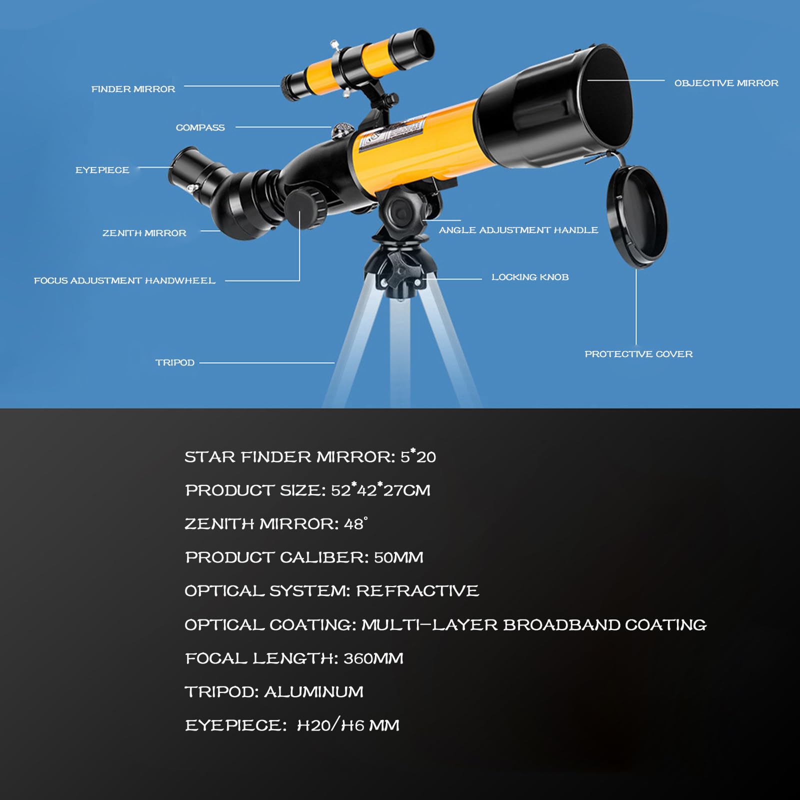 BijooT Télescope Astronomique avec Trépied Court Télescope Réfracteur pour Débutants Cadeau d'anniversaire pour Enfants