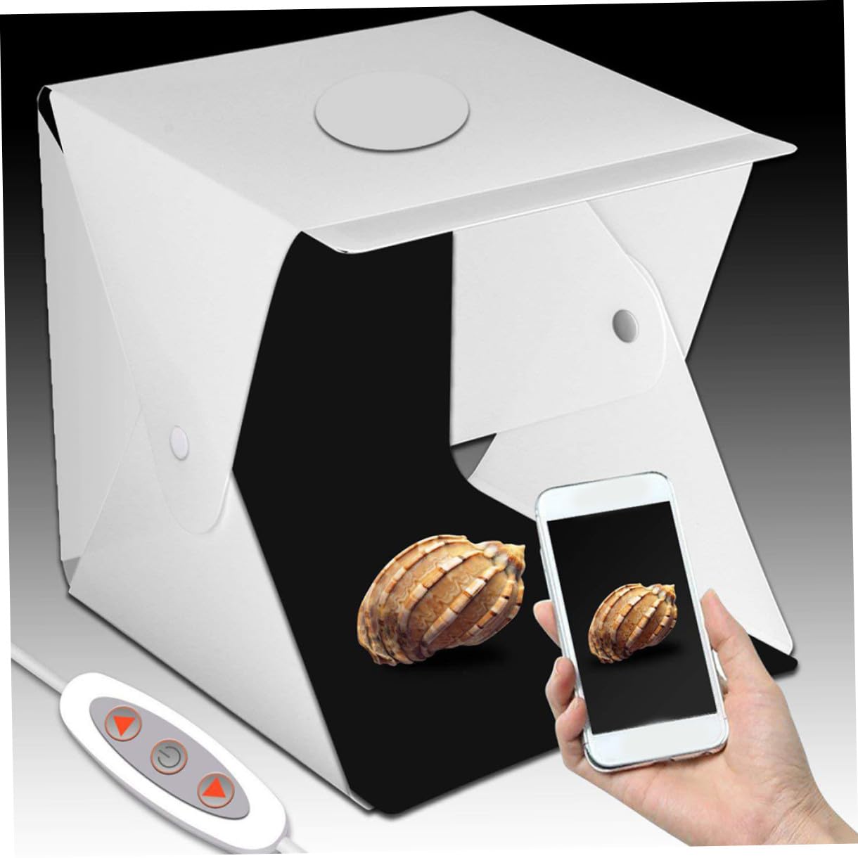 TEHAUX Mini Boîte Photo Portable Fond Photographique Blanc en PVC et Polyester Tente de Photo Pliable 40cm Lumière LED Intégrée pour Gadgets et Chaussures