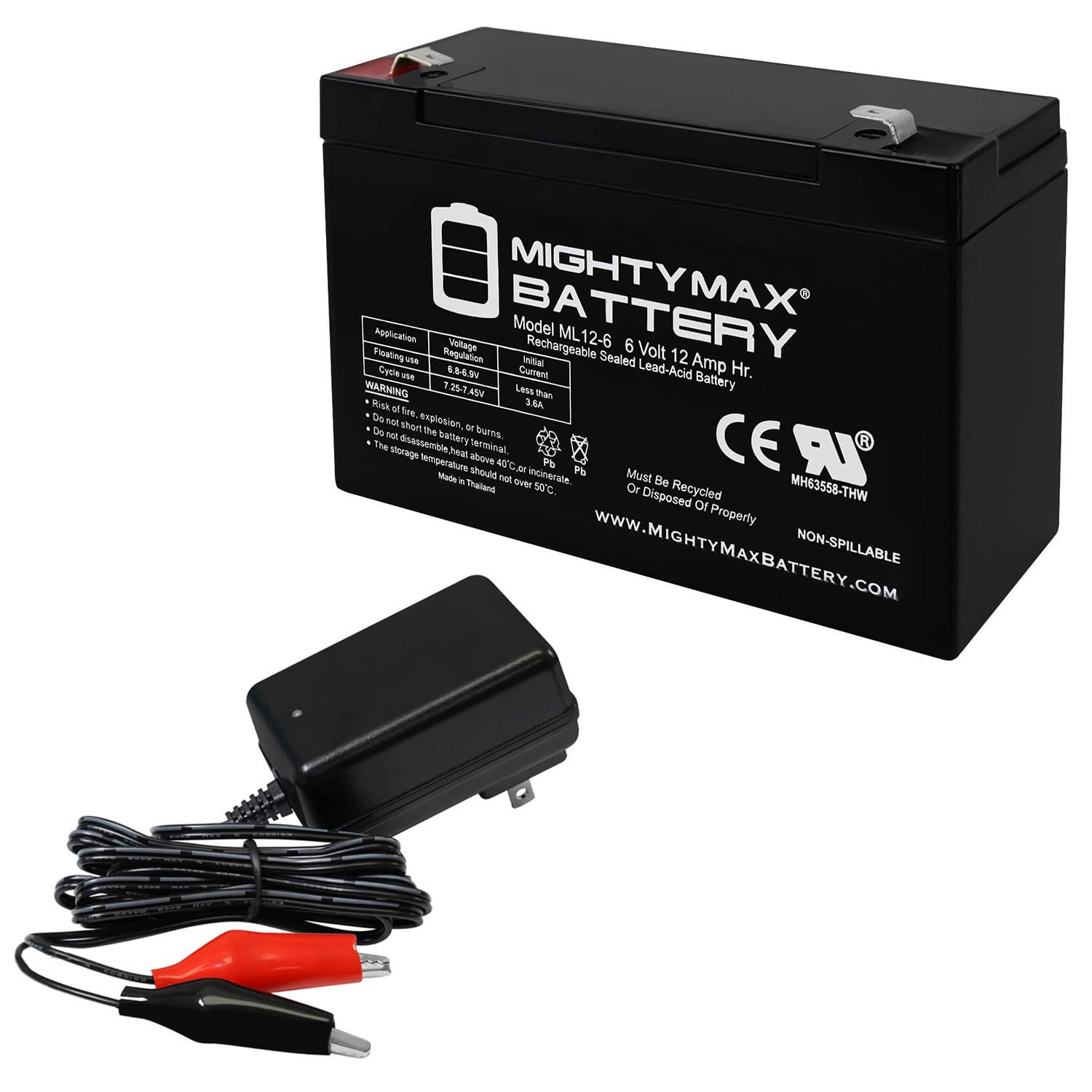Mighty Max Battery 6V 12AH Battery Replacement for Deltec PRB650 + 6V Charger