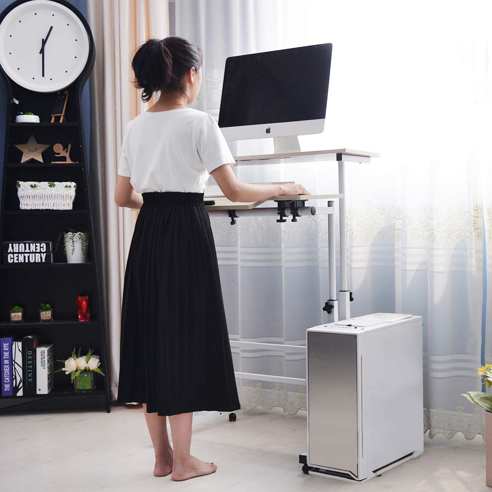 soges Rolling Standing Desk Height Adjustable, 31.5 inch Stand Up Computer Desk, Sit-Stand Tiltable Top Desk Laptop Stand for Small Spaces, Tall Table for Standing or Sitting, Oak Color