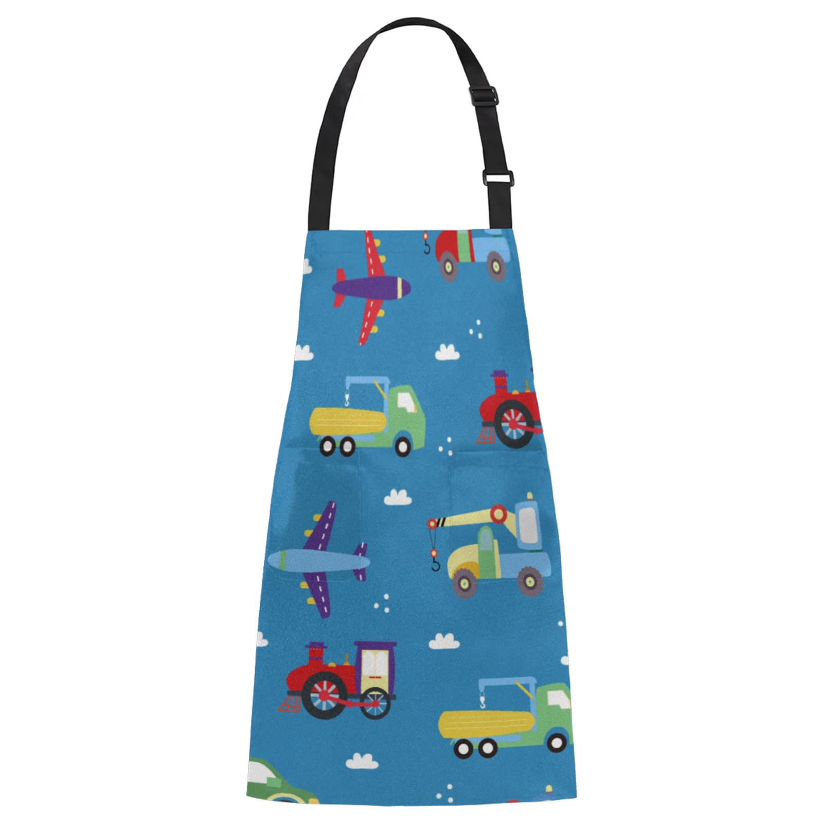 Aglebo Cartoon Car Aircrafts Chef Apron with Pockets Adjustable Shoulder Strap Waterproof Cooking Apron for Kitchen Baking Gardening Pottery Painting