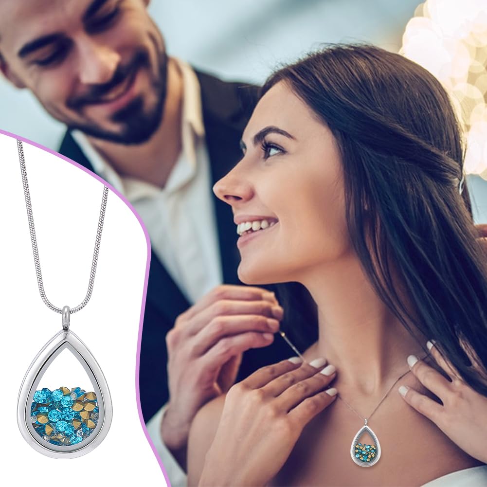AHANDMAKER 2 colgantes flotantes de acero inoxidable de 2 colores, colgante de lágrima pequeña con colgante de memoria viva, collar de cristal con marco de fotos, dijes para hacer joyas, collares, 45
