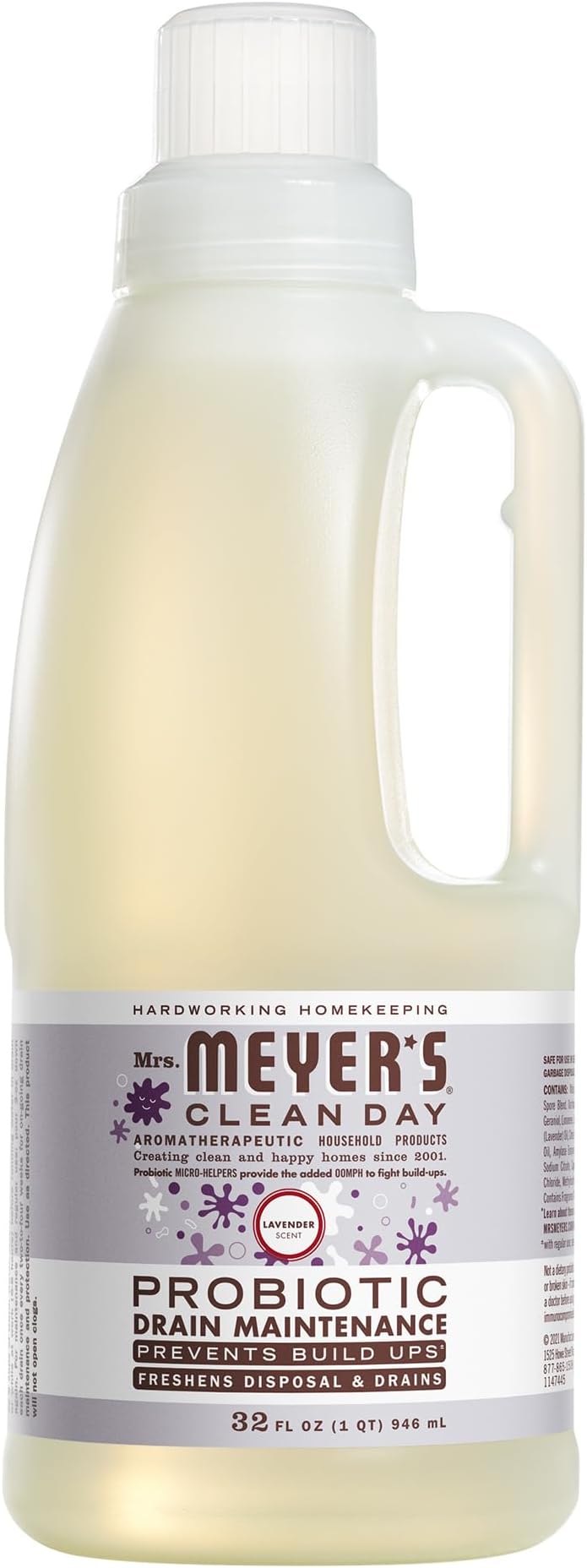 Mrs. MEYER'S CLEAN DAY Probiotic Drain Maintenance Liquid, Lavender, Freshens Disposals and Drains, 32 Fl Oz