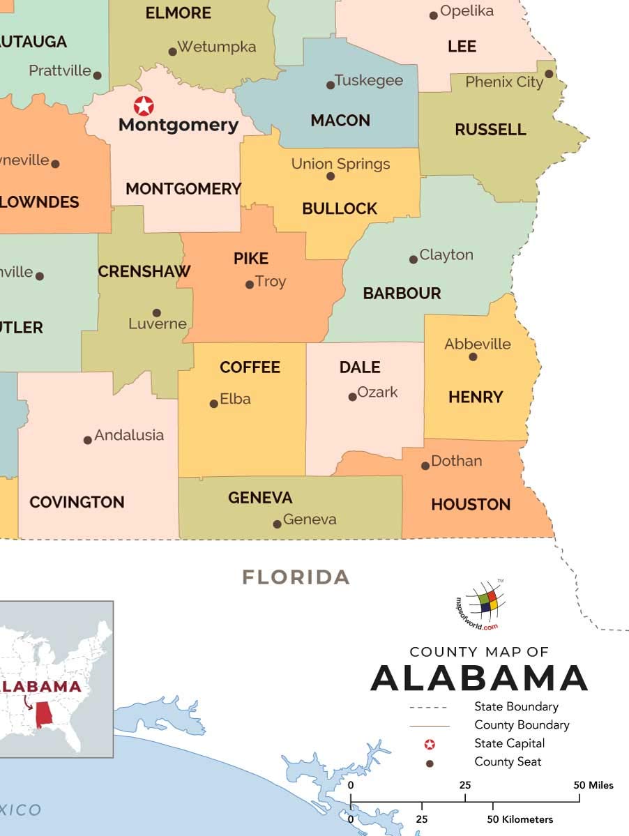 Mapa Del Estado De Alabama Por Condado Ilustración Vectorial Del