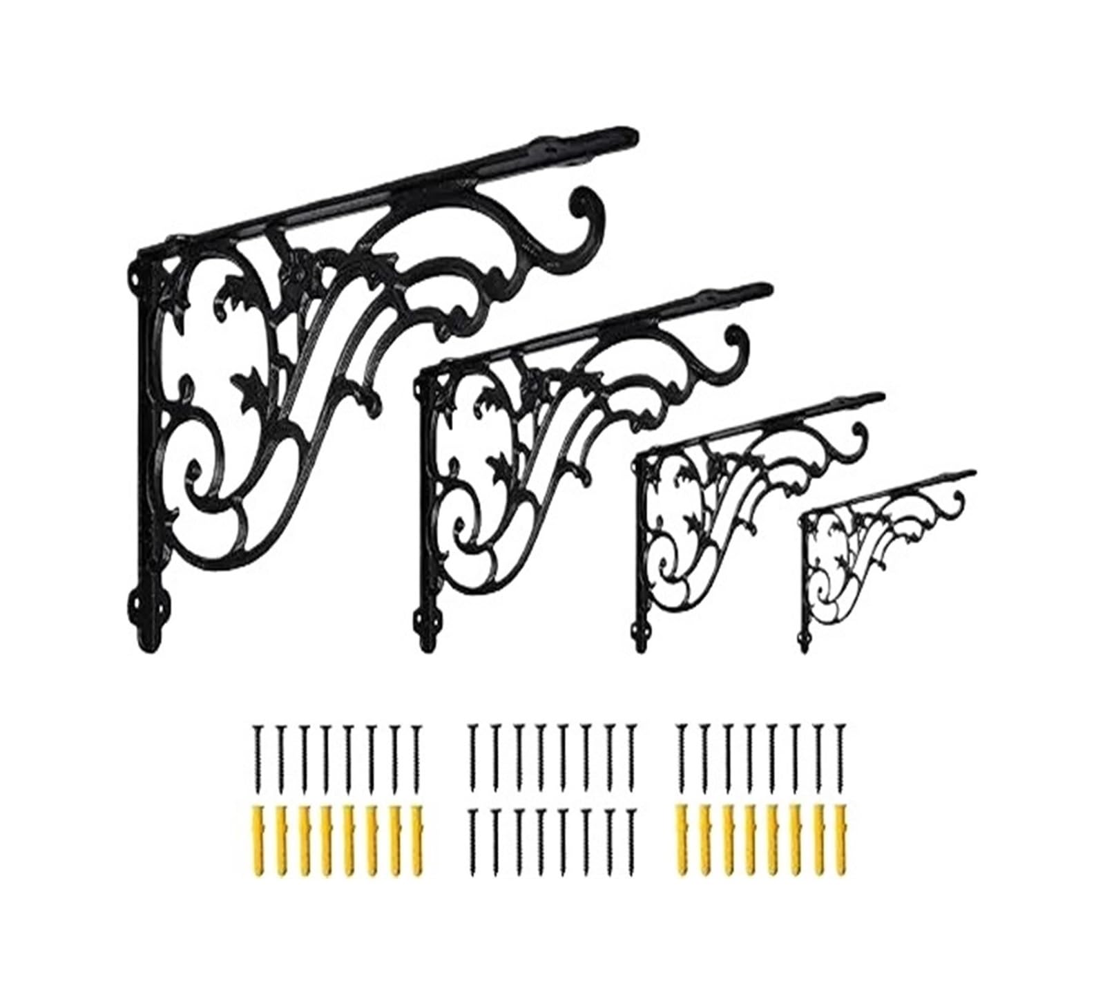 Cast Iron Decorative Shelf Brackets, 4-Pack for Floating Shelves