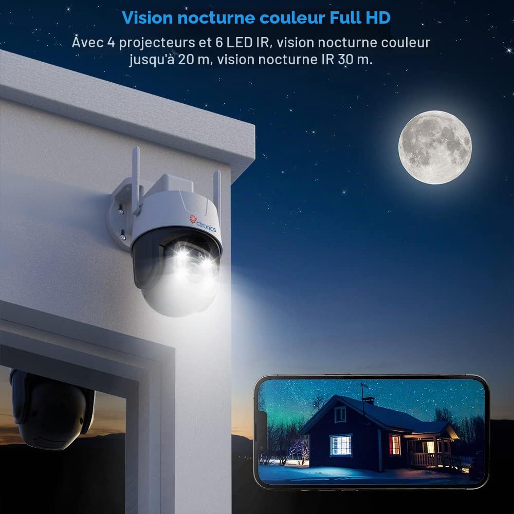 Ctronics 3G/4G LTE Caméra Surveillance Extérieure PTZ Caméra IP avec Carte SIM Incluse 355° 90° Rotation Vision Nocturne Couleur Détection Humaine Suivi Automatique Audio Bidirectionnel IP66