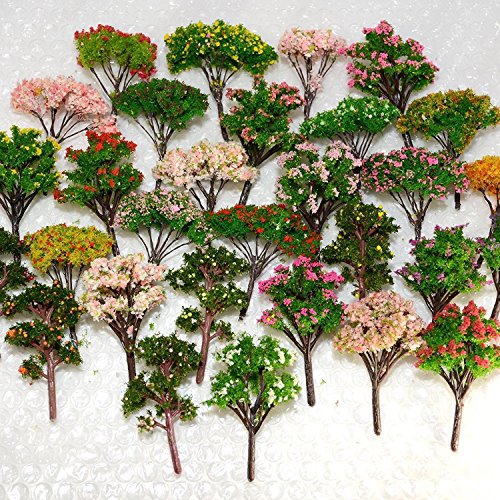 Baenrcy 32Pcs 0.79-6.30Inch Mixed Model Trees Accessories Model Train Scenery Architecture Trees Model Scenery With No Stands(Colorful) #TOP1