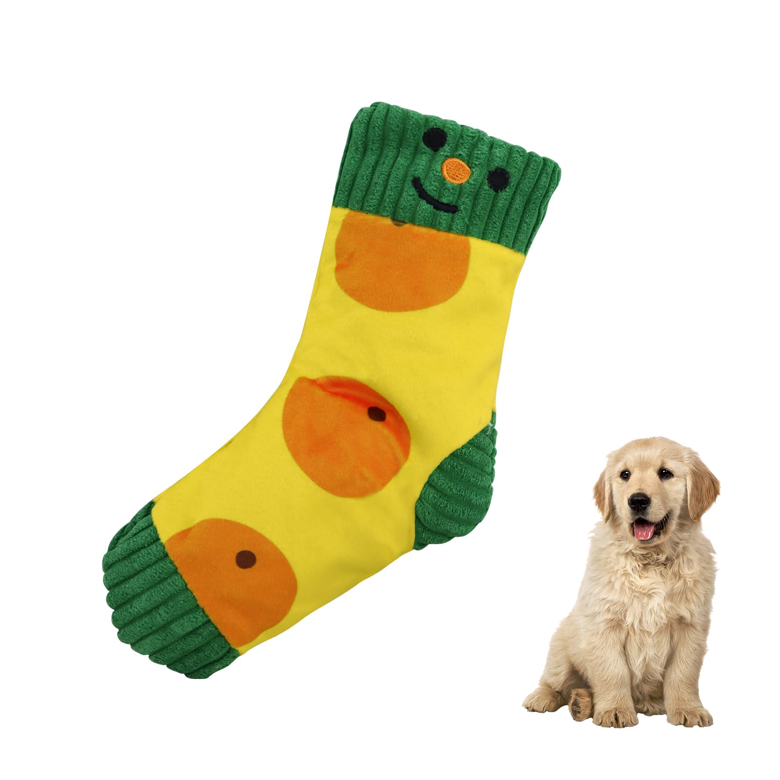 Andiker Squeaky Dog Toys, Cute Sock Shape Dog Chew Toys with Squeaker Crinkle Paper Hidden Food Hole Interactive Dog Toys for Small and Medium Dogs Chewing Teeth Grinding Playing (Yellow)