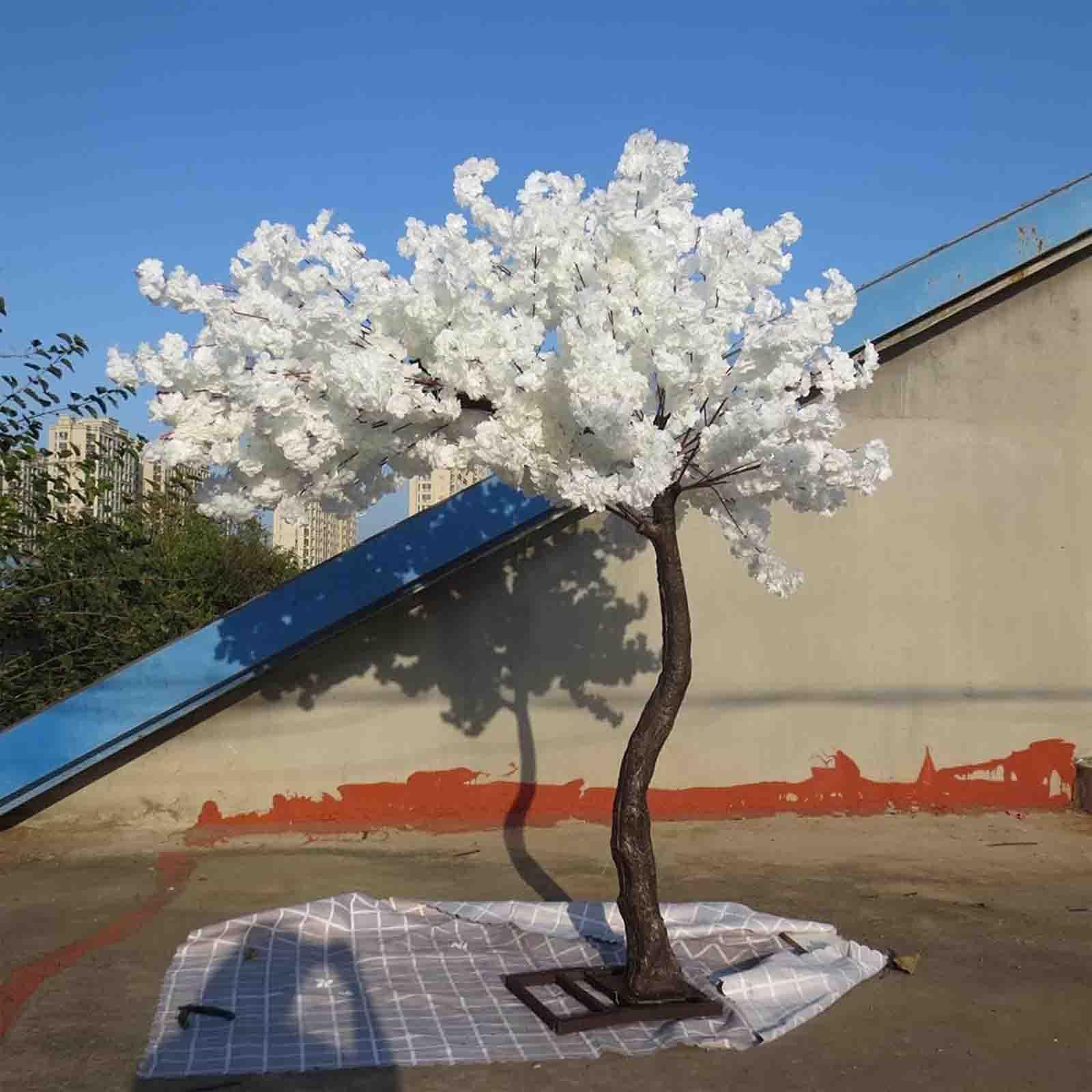 Large Artificial Japanese Cherry Blossom Tree - Handmade realistic flowers, Fake Plant Indoor Outdoor, For Home Office Party Wedding Decoration, White,001,1x0.6m/3.2x1.9ft