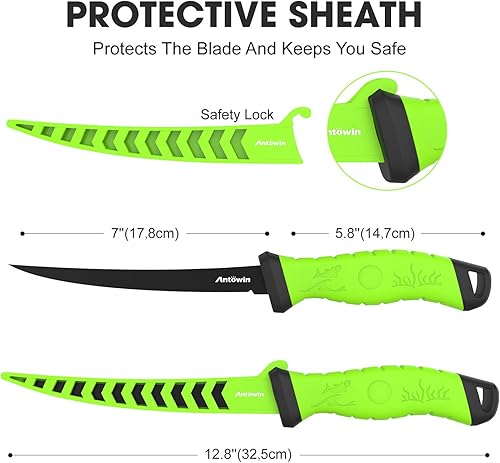 Miniatura 7 de ANTOWIN Cuchillo de filete de pesca de 7 pulgadas, cuchillos de nivel profesional para filetear pescado y deshuesar carne, hoja afilada de