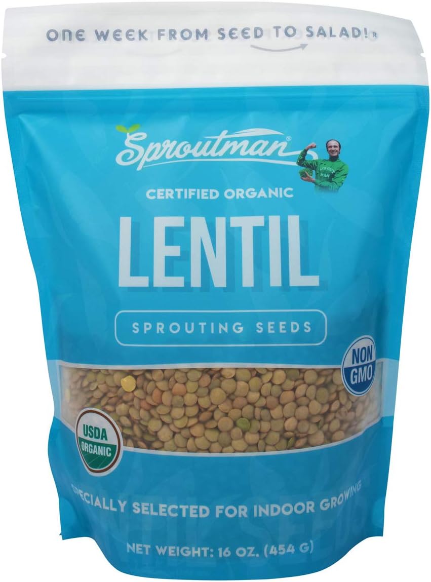 Sproutman 16oz Lentil Organic Sprouting Seed – Grow Your Own Organic Produce | High Germination, Non-GMO, Certified Organic –Triple Tested for Quality, Purity & Flavor