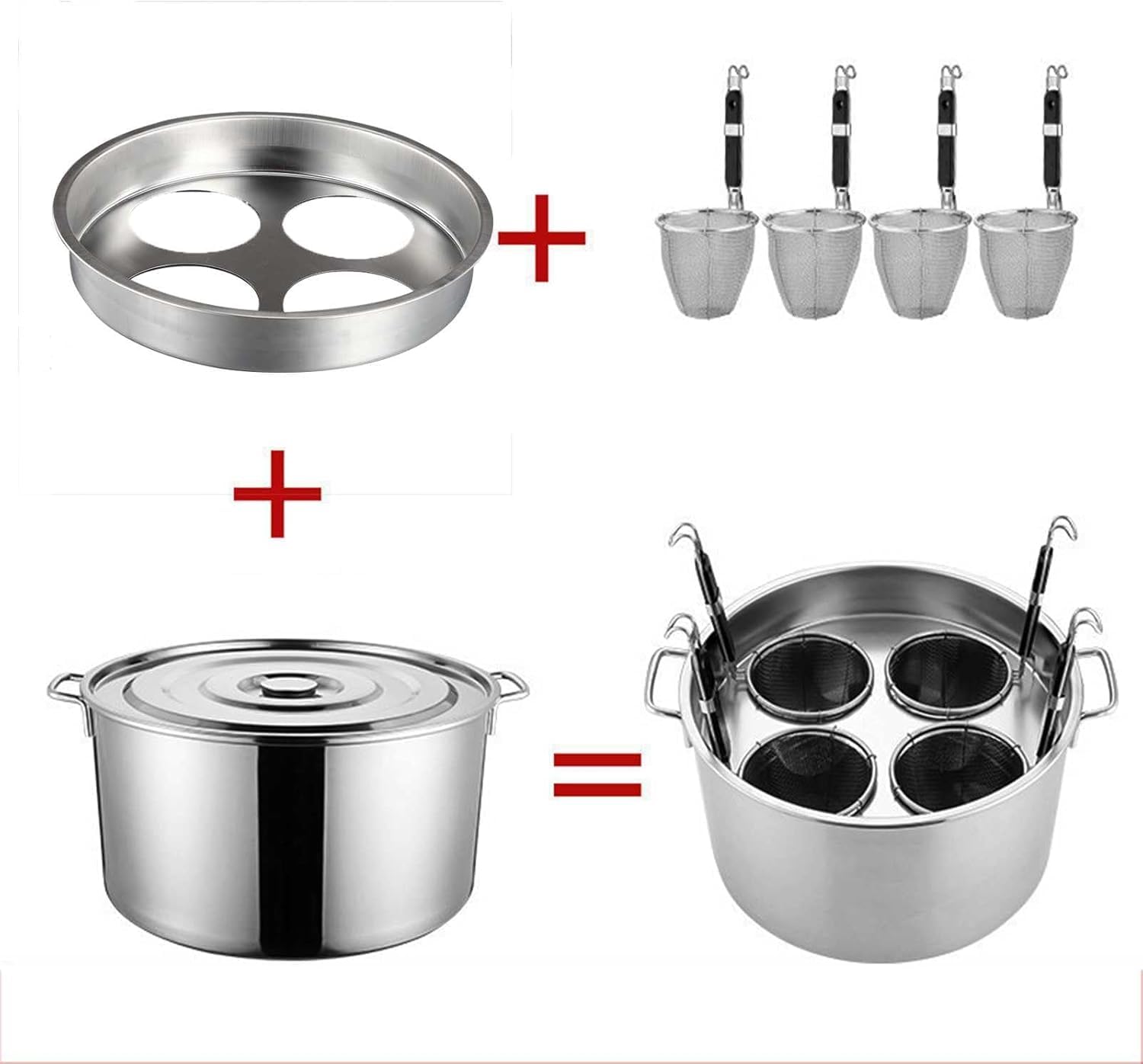 Pentola per pasta con inserti setaccio, pentola multifunzione da 41,5 cm, per piani cottura a induzione, a gas e in ceramica, grande capacità con cestello per cottura a vapore, per cucina di casa