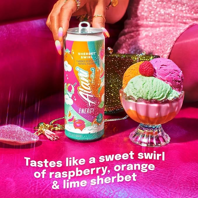 New Alani Energy Drink Sherbet Swirl & Watermelon Wave – 200mg Caffeine | Antioxidants | Biotin, B Vitamins | Zero Sugar | 15 Calories or Less | 12 Oz Cans | (6 Cans – 3 of Each Flavor)