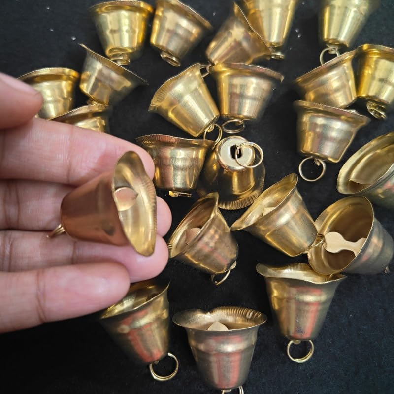 Image of Set of 25 Golden Metallic Bells for DIY Crafts, Pooja Mandir, Christmas Tree, Toran, Latkan & Festive Home Decoration