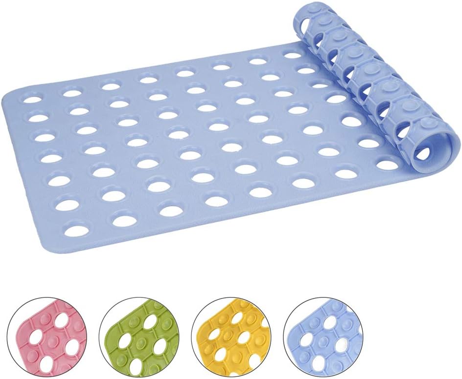Vitalome Bathtub Mat Non Slip Shower Mat Big Holes Machine Washable Bathroom Mat 27L x 15W Inches Suction Cups with Drain Holes (Square, Blue)