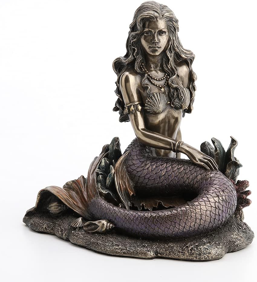 Resin Statues Enchanted Song Bronze Finish Mermaid Sitting On Ocean Floor Statue 5.5 X 5.75 X 4 Inches Bronze