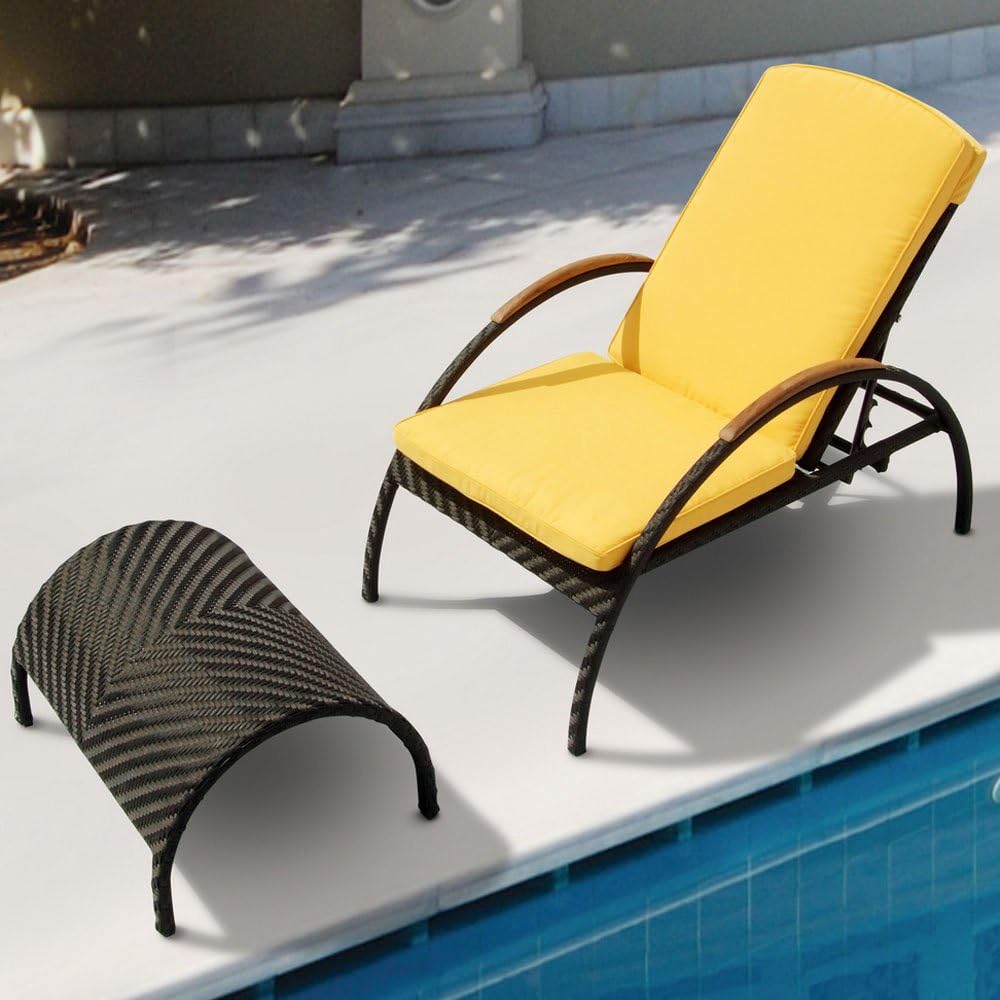 Black Wicker Chaise Lounge with Footrest Patio, Lawn & Garden