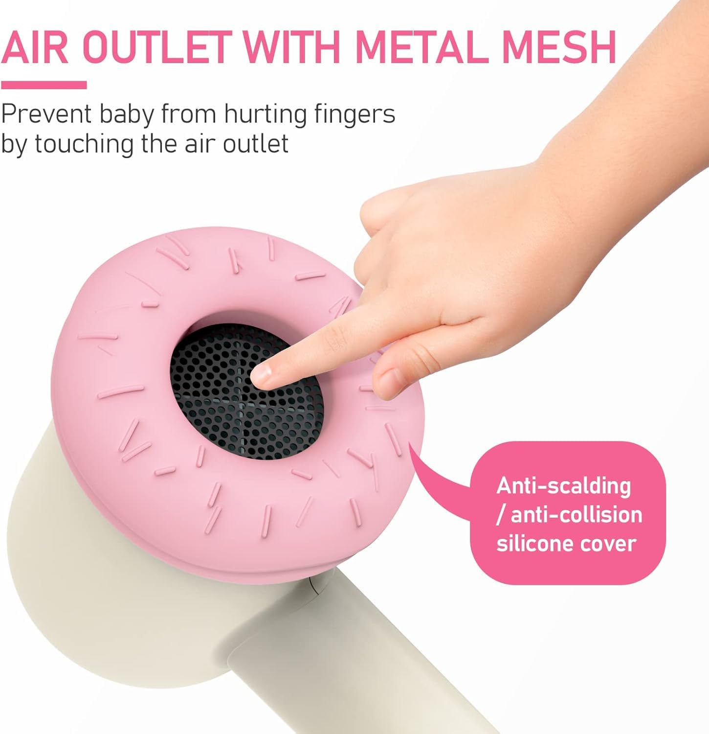 Secador de pelo inalámbrico para bebé, mini secador de pelo para niños, recargable, bajo ruido, calor suave para la piel de los glúteos del bebé con 3 ajustes de velocidad, 0-3 años de uso (rosa)